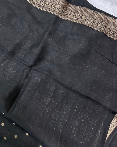 Tussar Silk Saree Jet Black With Antic Zari | Glow & Glitter Boutique