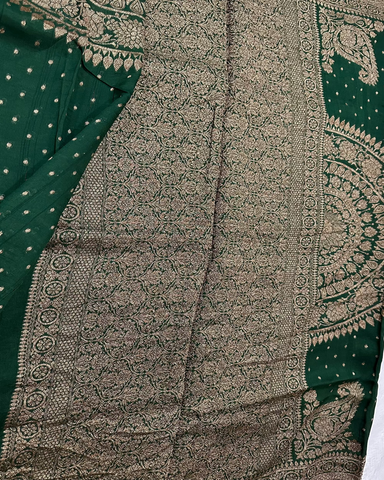 Tussar Silk Saree Dark Green With Antic Zari | Glow & Glitter Boutique