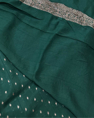 Tussar Silk Saree Dark Green With Antic Zari | Glow & Glitter Boutique
