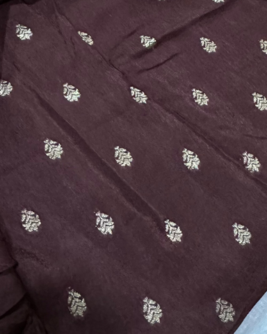 Viscose silk saree dark Chocolate Brown with Mango Design Thin Border | Glow & Glitter Boutique