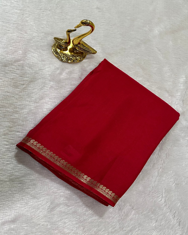 Viscose silk saree Red with Mango Design Thin Border | Glow & Glitter Boutique