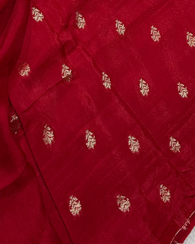 Viscose silk saree Red with Mango Design Thin Border | Glow & Glitter Boutique