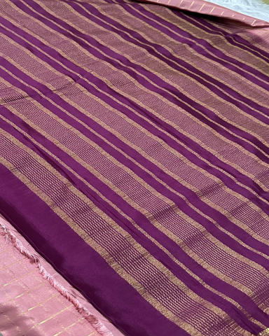 Premium Mysore crepe silk saree Onion Pink With Dark Beetroot Shade Zari Border | Glow & Glitter Boutique
