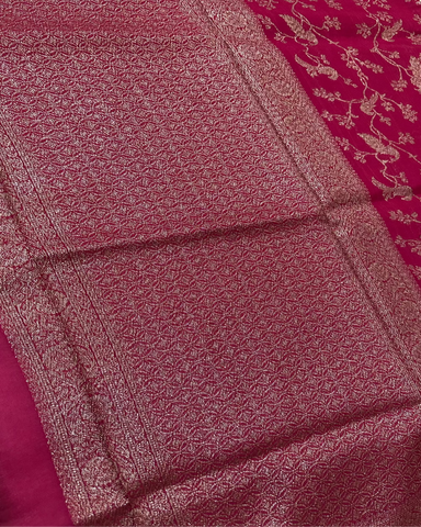 Premium Tussar silk saree Rani Pink & Peacock Zari Design | Glow & Glitter Boutique