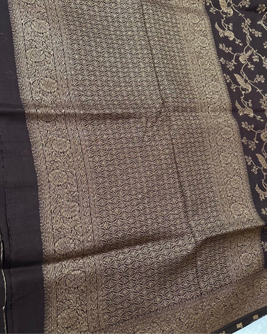 Premium Tussar silk saree Coco Brown & Peacock Zari Design | Glow & Glitter Boutique