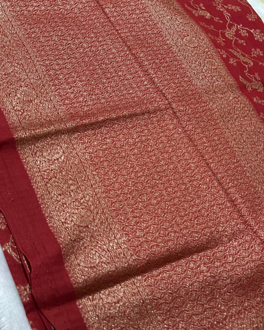 Premium Tussar silk saree Redish Maroon & Peacock Zari Design | Glow & Glitter Boutique