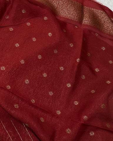 Premium Tussar silk saree Redish Maroon & Peacock Zari Design | Glow & Glitter Boutique