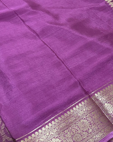 Banaras Brocade Crushed Silk Lavender Shade With Zari Border | Glow & Glitter Boutique
