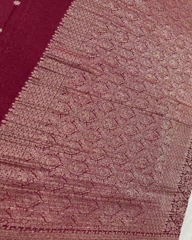 Banaras Brocade Silk Saree Deep Maroon With Silver Zari Design | Glow & Glitter Boutique