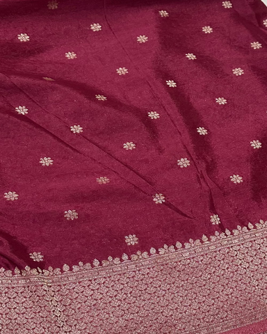 Banaras Brocade Silk Saree Deep Maroon With Silver Zari Design | Glow & Glitter Boutique