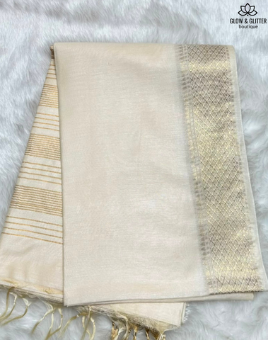 Premium Kerala Kasavu Onam Saree with Rhombus Zari Border | Glow & Glitter Boutique