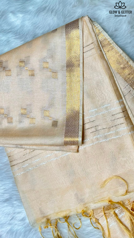 Kerala Traditional Kasavu saree with Gold Zari lines & Minimal Border | Glow & Glitter Boutique