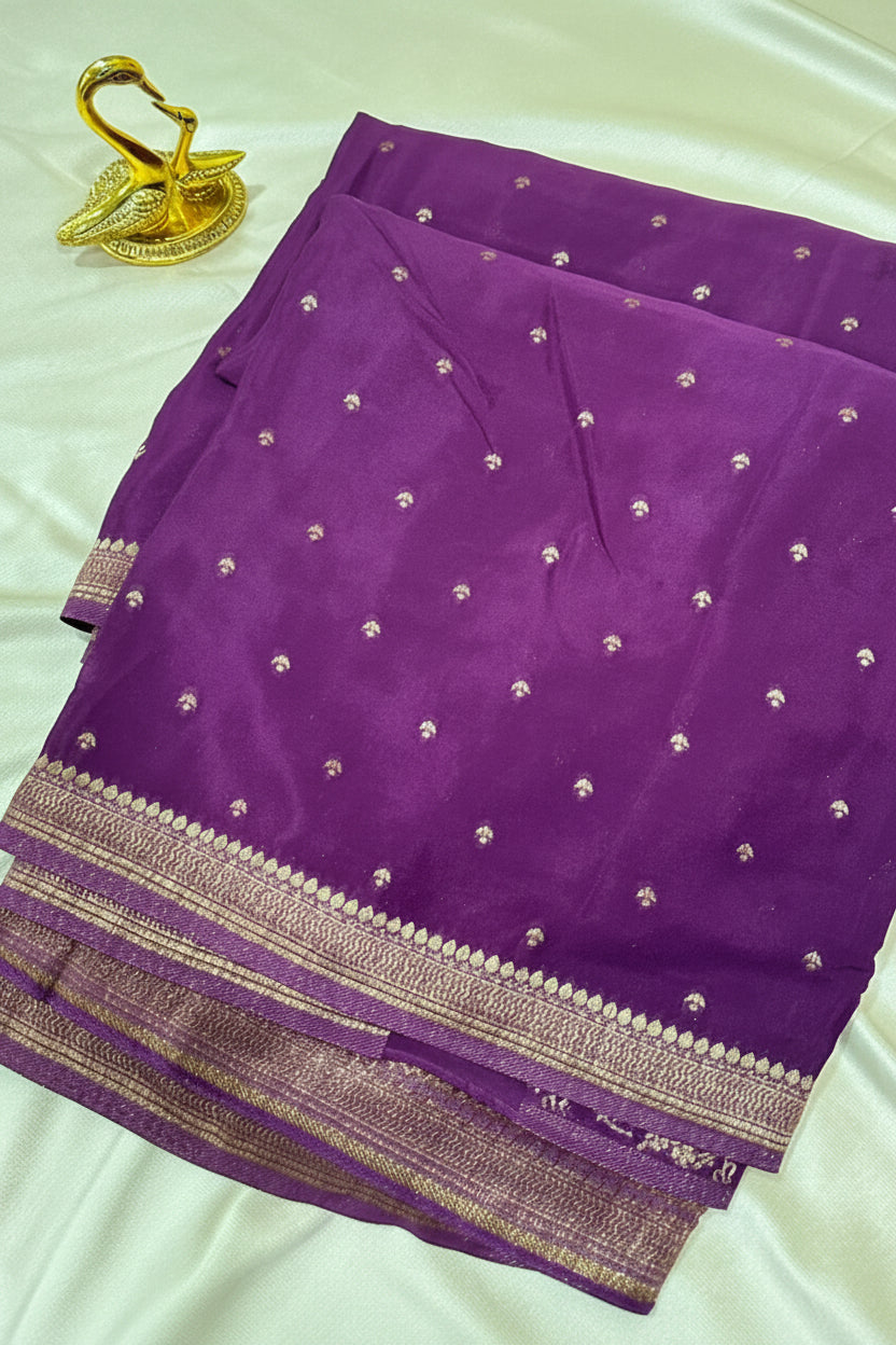 Banaras Crepe silk saree Wine Color | Glow & Glitter Boutique