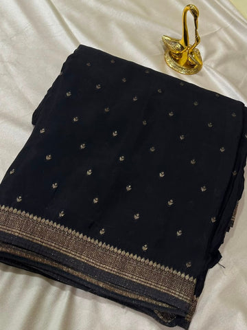 Banaras Crepe silk saree black color | Glow & Glitter Boutique