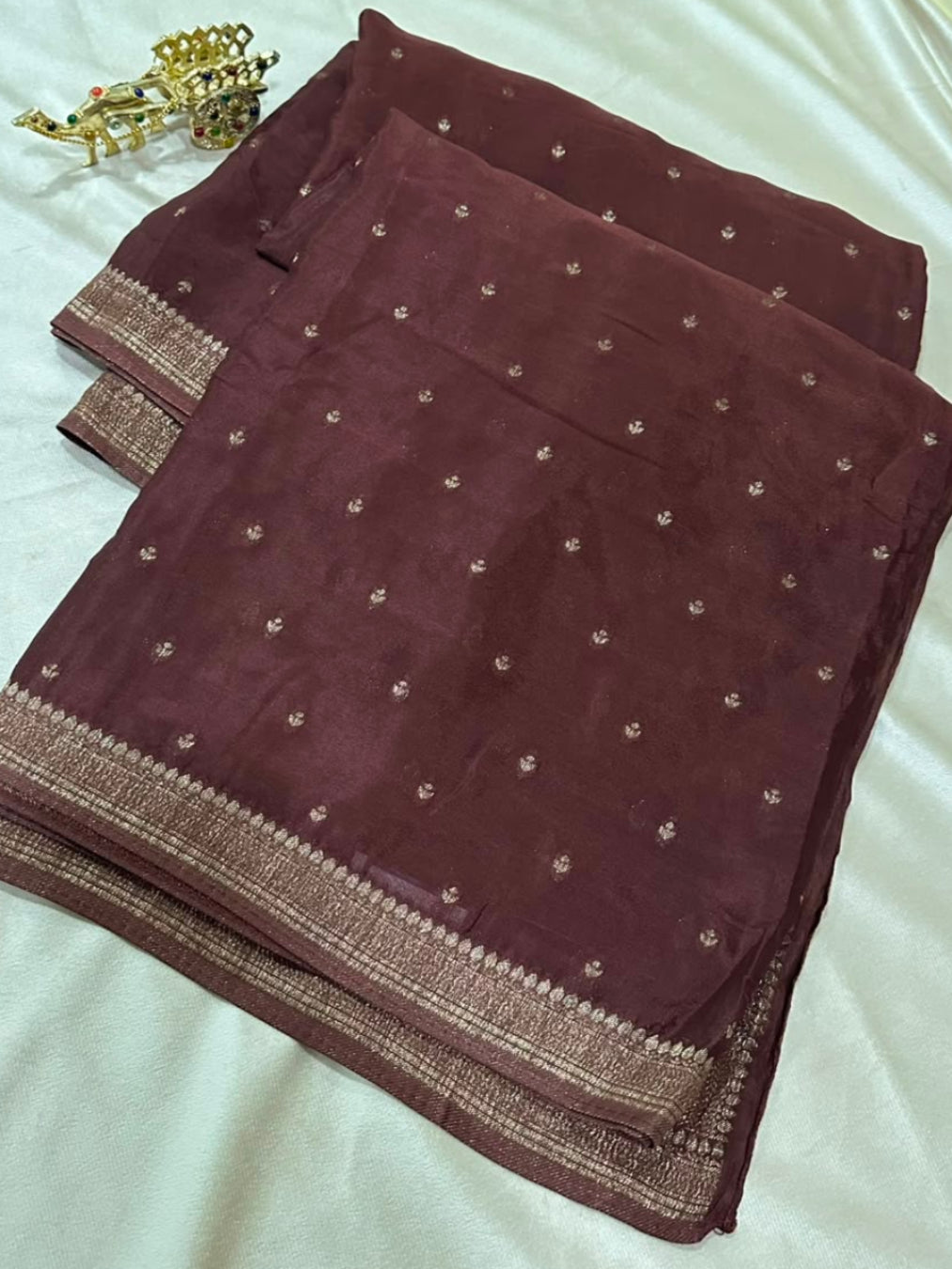 Banaras Crepe silk saree Brown Color | Glow & Glitter Boutique