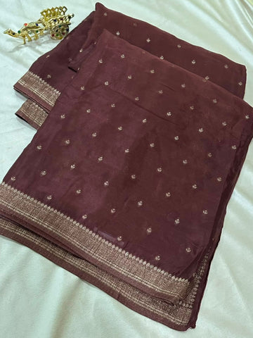 Banaras Crepe silk saree Brown Color | Glow & Glitter Boutique