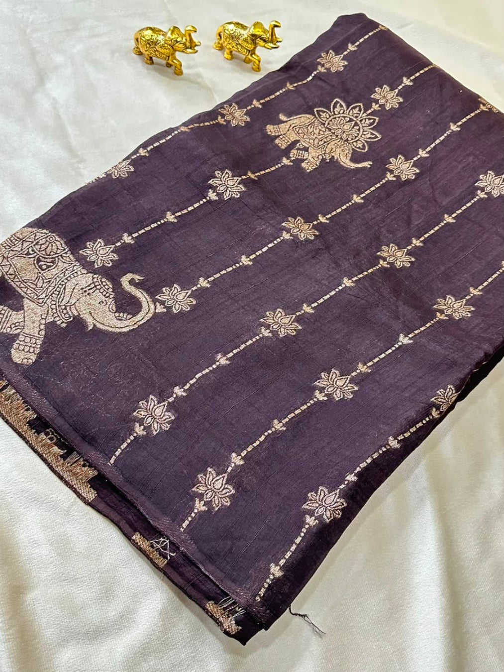 Matka tussar silk saree Deep Chocolate Brown Shade | Glow & Glitter Boutique