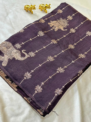 Matka tussar silk saree Deep Chocolate Brown Shade | Glow & Glitter Boutique