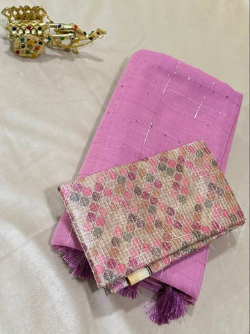 Linen Silk saree with designer blouse Onion pink Color | Glow & Glitter Boutiqe