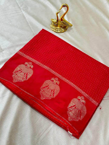 Vintage Style Viscose silk saree with blouse Red Color | Glow & Glitter Boutique