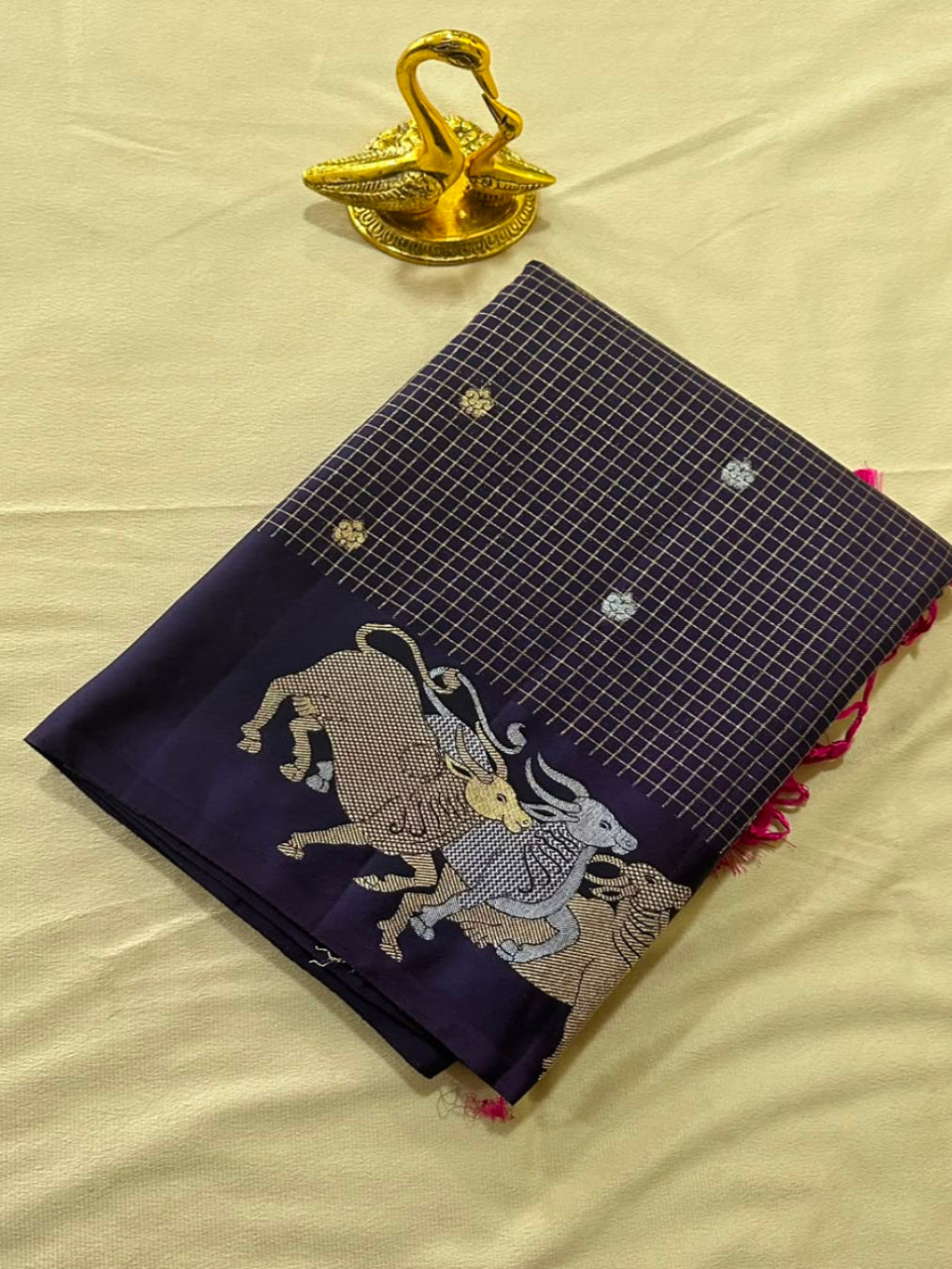 Vintage Banaras silk Deep Blue shade | Glow & Glitter Boutique