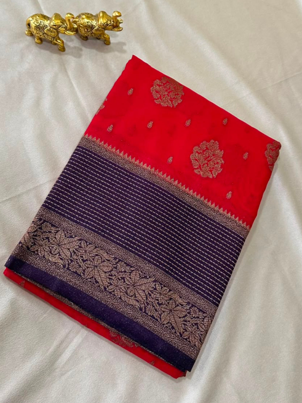 Premium Banaras  silk with blouse Crimson Red shade | Glow & Glitter Boutique