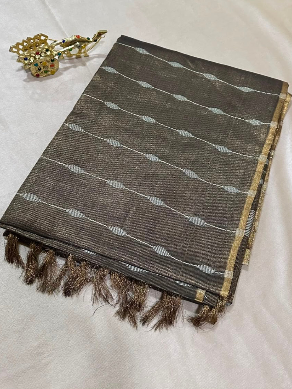 Tissue Linen Silk Dark Taupe Brown with Antique Gold Border | Glow & Glitter Boutique
