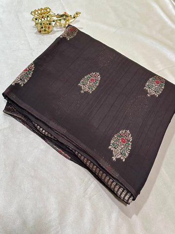 Matka tussar silk saree Dark Chocolate Brown Shade | Glow & Glitter Boutique