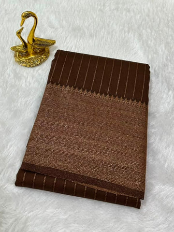 Coffee Brown Banarasi Silk Saree with Antique Gold Border | Glow & glitter Boutique