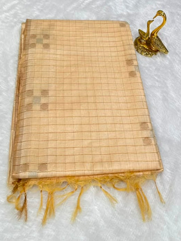 Onam Special Champagne Beige Kasavu Saree with Gold Zari | Glow & Glitter Boutique