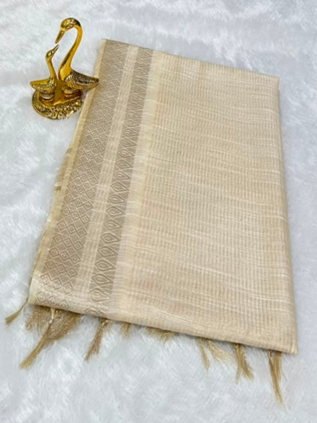 Kerala Kasavu Silk Saree Ivory Beige with Gold Zari Border | Glow & Glitter Boutique