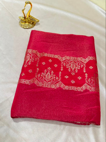 Premium HO silk saree Rich Red Shade gold zari work | Glow & Glitter Boutique