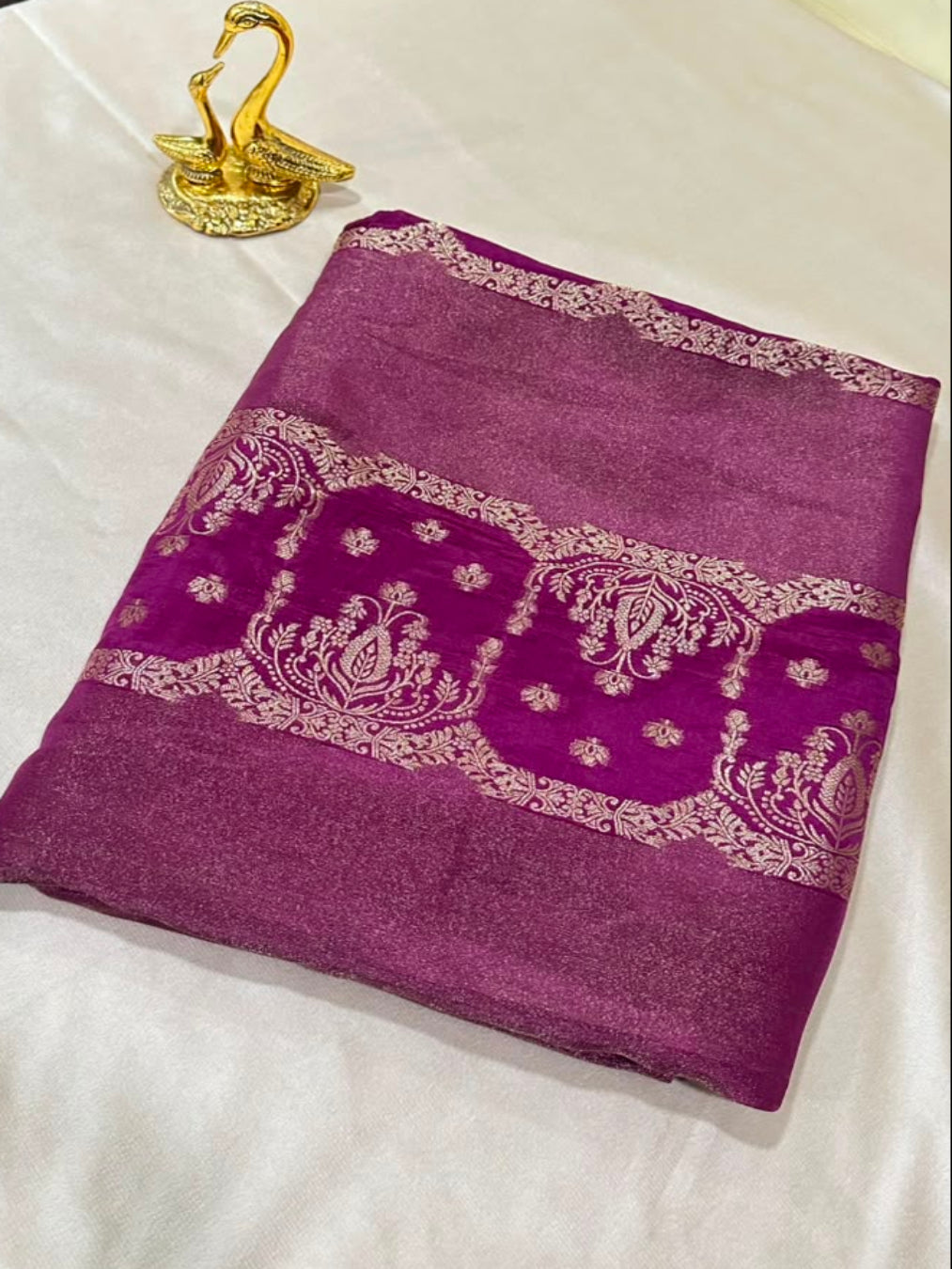 Premium HO silk saree Violet Shade Gold Zari Work | Glow & Glitter Boutique