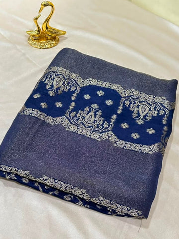 Premium HO silk saree Royal Blue With Zari Gold Work | Glow & Glitter Boutique