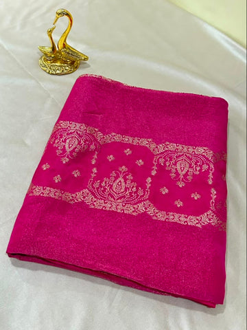 Premium HO silk saree Rani Pink Shade with Gold Zari Work | Glow & Glitter Boutique