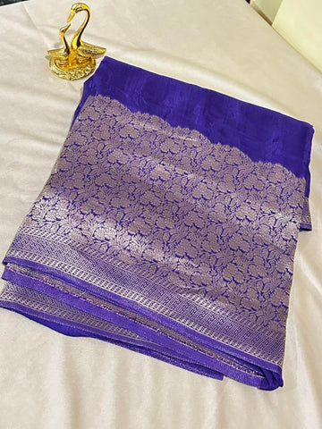 Premium HO silk saree Deep Purple Shade With Gold Zari Border | Glow & Glitter Boutique