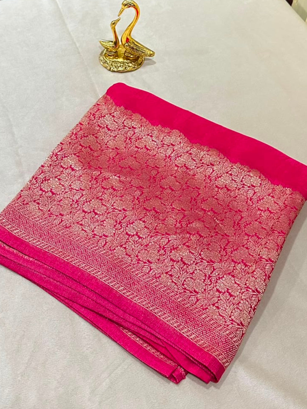 Premium HO silk saree Rani Pink Shade With Gold Zari Border | Glow & Glitter Boutique