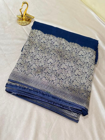 Premium HO silk saree Deep Teal Blue Shade With Gold Zaro Border | Glow & Glitter Boutique