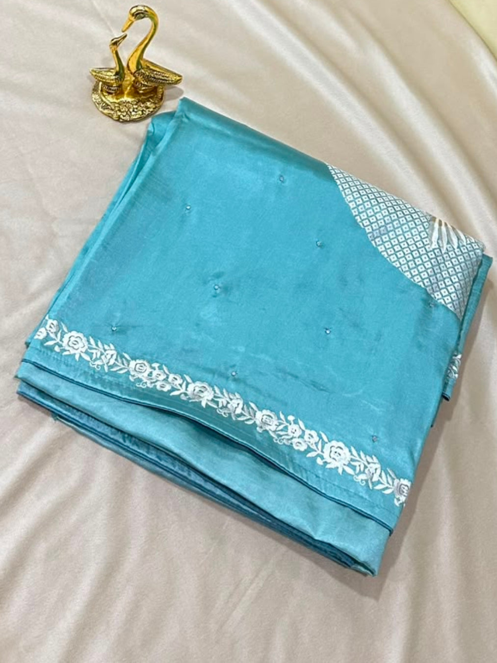 Premium Tussar silk saree with rich embroidery Sky Blue Shade | Glow & Glitter Boutique