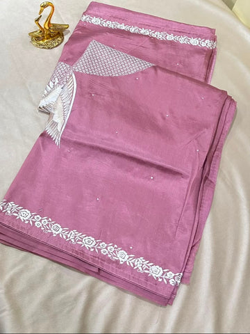 Premium Tussar silk saree with rich embroidery Dusty Rose Pink | Glow & Glitter Boutique