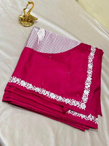 Premium Tussar silk saree with rich embroidery Hot Pink | Glow & Glitter Boutique