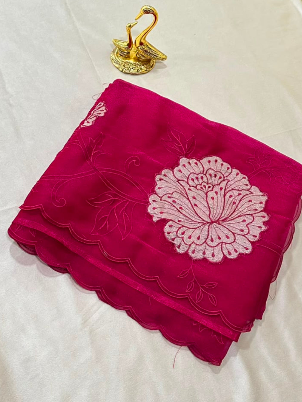 Organza applique work saree Magenta Pink | Glow & Glitter Boutique