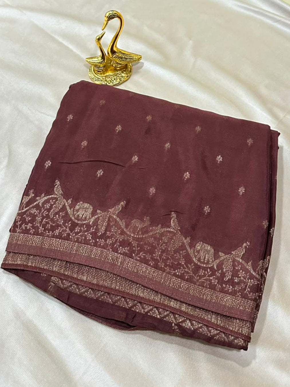Banaras Crepe silk saree Coco Brown Shade | Glow & Glitter Boutique