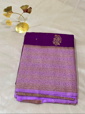 Banaras Georgette Silk Saree Royal Purple with Lavender Border | Glow & Glitter Boutique
