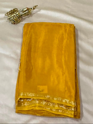 Viscose silk saree Golden Yellow With Gold Border | Glow & Glitter Boutique