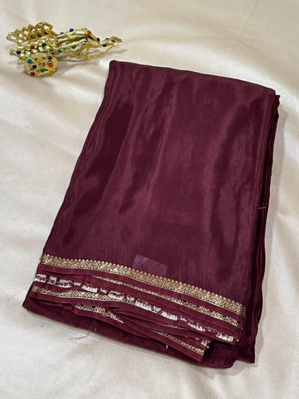 Viscose silk saree Coffee Brown with Gold Border  | Glow & Glitter Boutique