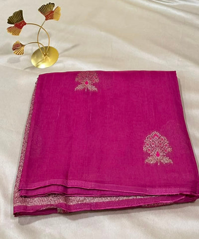 Matka Tussar silk Onion Pink Shade with Pink Gold Buttas | Glow & Glitter Boutique