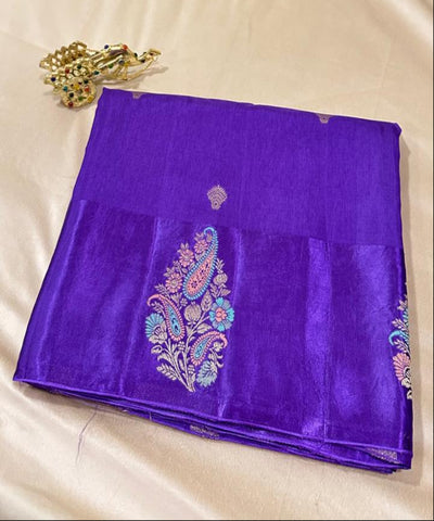Viscose silk saree with Meena borders Dark Purple Shade With Satin Borders | Glow & Glitter Boutique