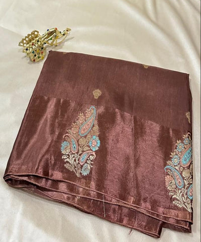 Viscose silk saree with Meena borders Dark Coco Brown Shade With Satin Border | Glow & Glitter Boutique