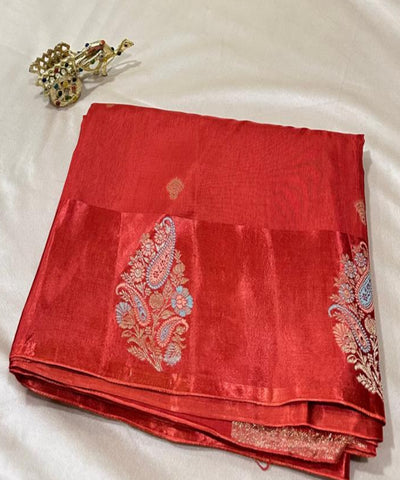 Viscose silk saree with Meena borders Burnt Orange Shade With Satin Border | Glow & Glitter Boutique